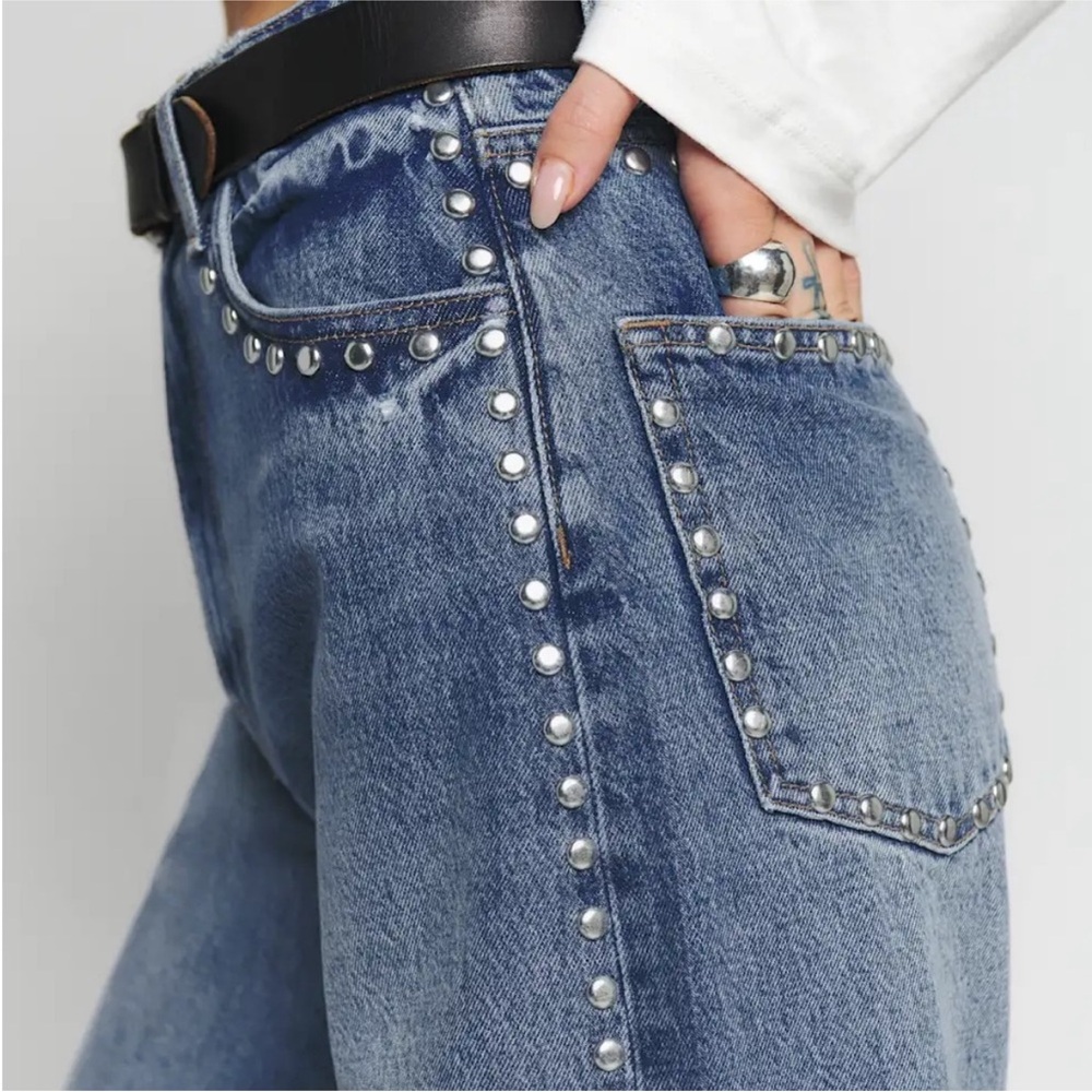 NEW NWT Reformation Cary High Rise Slouchy Wide Leg Jeans Studded